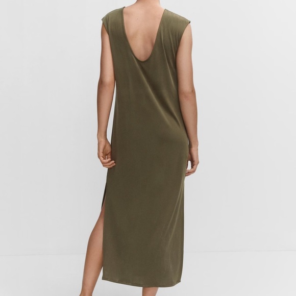 MANGO MNG women’s modal olive green slit sleeveless midi dress size medium 8 10 - Picture 2 of 8